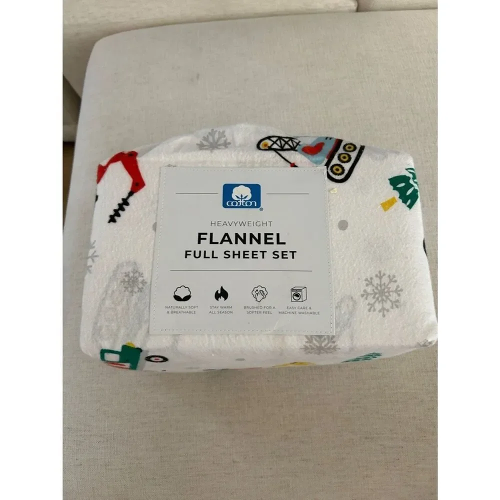 100% Cotton Flannel Sheet Set - Great Bay Home (Full,Christmas Toy Trucks),  NWT